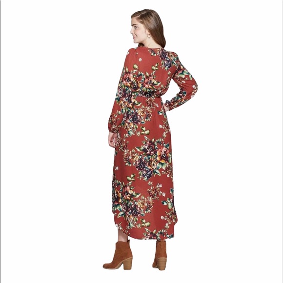 NEW Xhilaration Long Sleeve Floral Dress Rust XS - Picture 2 of 7